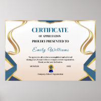 Certificado de oro de logro de agradecimiento pers
