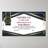 Certificado de oro de logro de agradecimiento pers