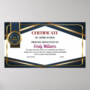 Póster Certificado de oro de reconocimiento de personaliz