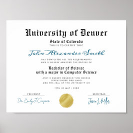 Póster Certificado de Posgrado Simple Retro de la Univers