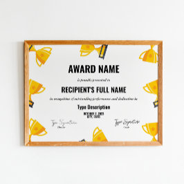 Póster Certificado de premio a la excelencia deportiva co