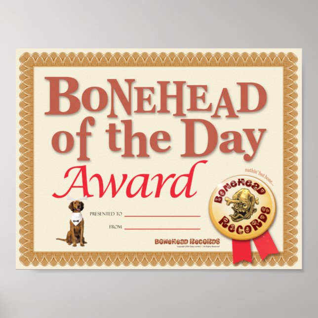 Póster Certificado de premio Bonehead (Frente)