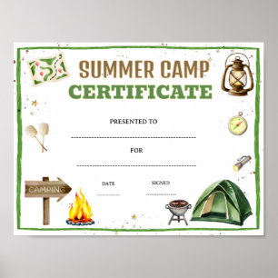 Póster certificado de premio de campamento de verano edit
