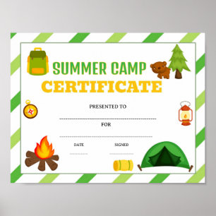 Póster certificado de premio de campamento de verano edit