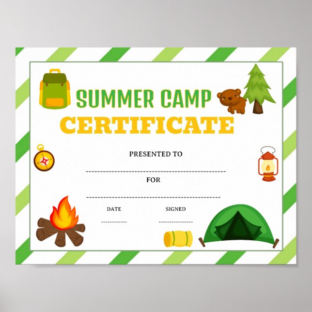 Póster certificado de premio de campamento de verano edit (Frente)