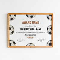 Certificado de premio de fútbol, mejor reconocimie