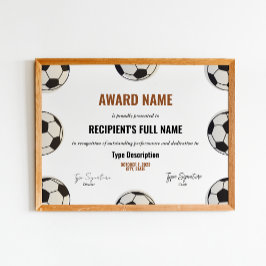 Póster Certificado de premio de fútbol, mejor reconocimie