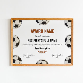 Póster Certificado de premio de fútbol, mejor reconocimie