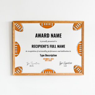 Póster Certificado de Premio de Fútbol, MVP