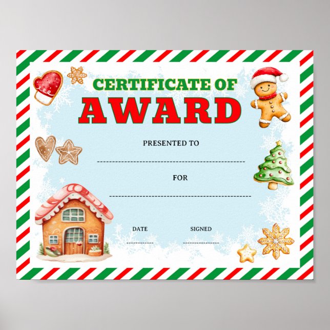 Póster certificado de premio de pan de jengibre editable (Frente)