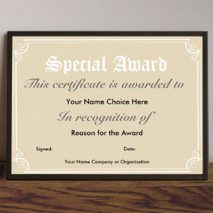 Póster Certificado de premio especial