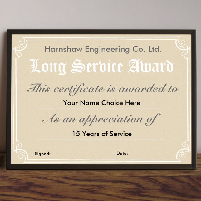Póster Certificado de premio por servicio largo de la emp (Subido por el creador)
