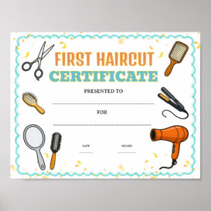 Póster certificado de primer corte de pelo editable