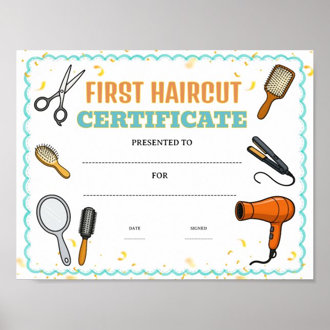 Póster certificado de primer corte de pelo editable (Frente)