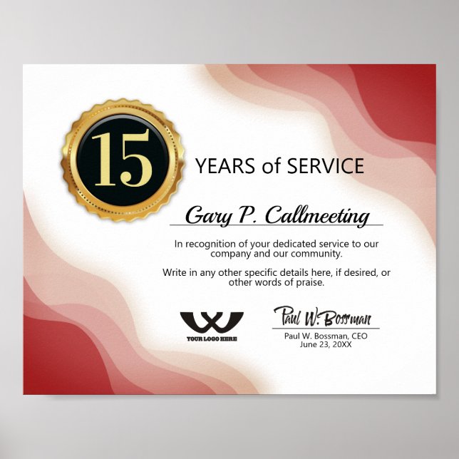 Póster Certificado de reconocimiento de aniversario de em (Frente)