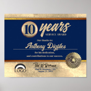 Póster Certificado de reconocimiento de aniversario de em