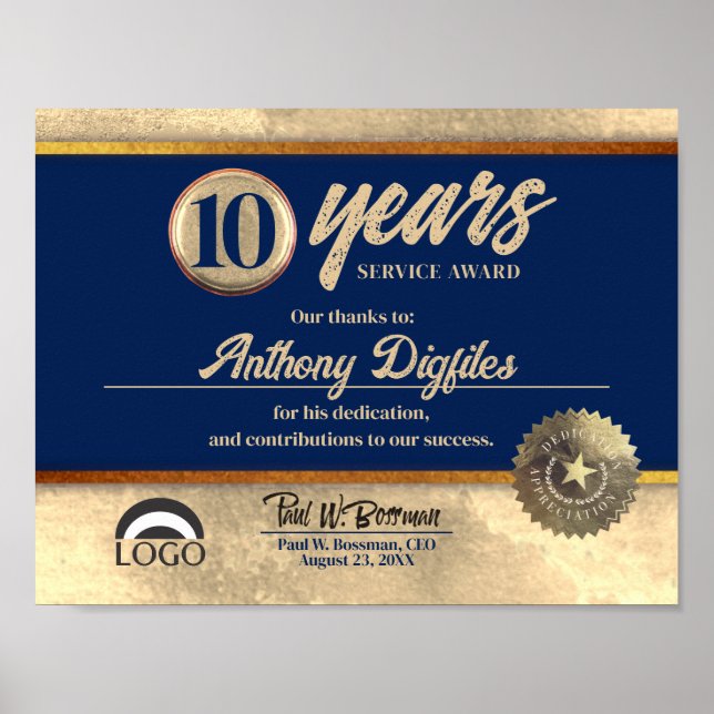 Póster Certificado de reconocimiento de aniversario de em (Frente)