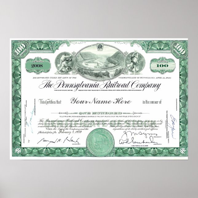 Póster Certificado de valores de PERSONALIZADO de Ferroca (Frente)