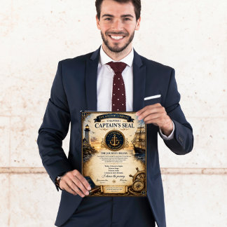 Póster Certificado del Sello del Capitán del Ancla Compás