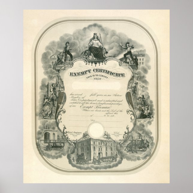 Póster Certificado Exento de Fireman 1898 (Frente)
