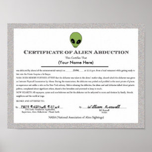 Póster Certificado extranjero de la abducción