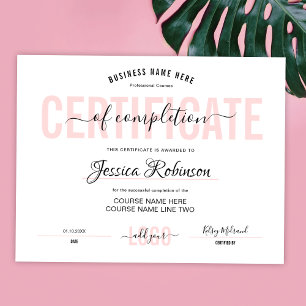 Póster Certificado Femenino Rosa Premio Descargable