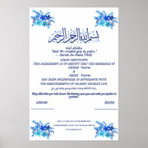 Certificado Islámico de Nikah Acuarela Azul Real
