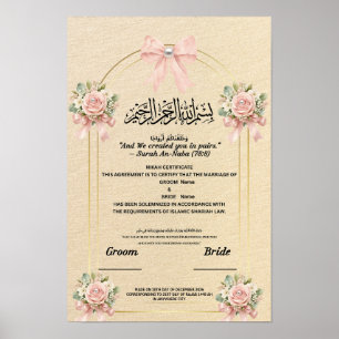Póster Certificado Islámico de Nikah Arcoíris Rosa Perla