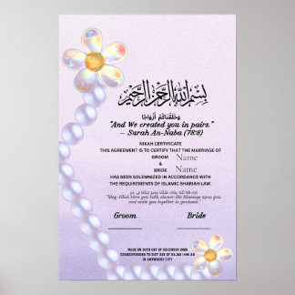 Póster Certificado Islámico de Nikah Flor de Vidrio Irisa