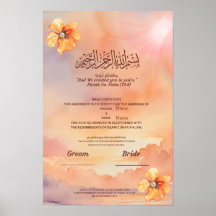 Certificado Islámico de Nikah Floral Melocotón y P