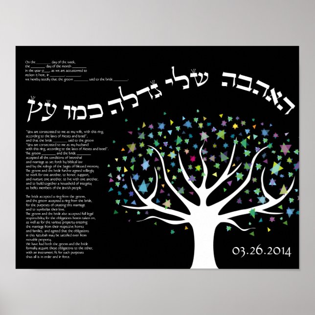 Póster Certificado Ketubah de "Mi amor crece como un árbo (Frente)