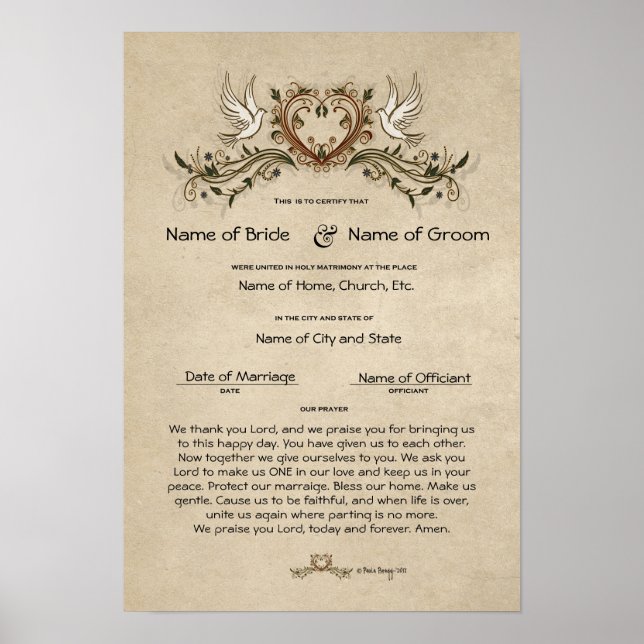 Póster Certificado Matrimonio-(Recuerdo Ornamental) (Frente)