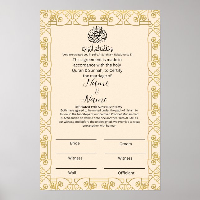 Póster Certificado Nikkah (Frente)