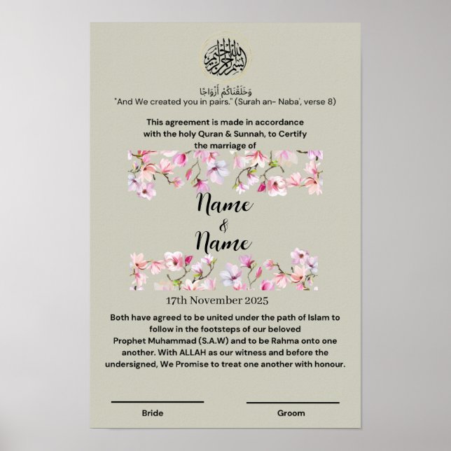 Póster Certificado Nikkah (Frente)