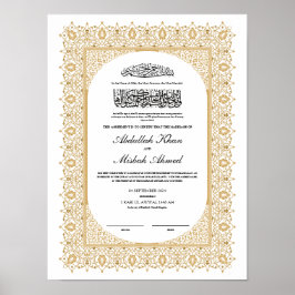 Póster Certificado Nikkah de oro para Boda islámico musul