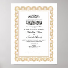 Póster Certificado Nikkah de oro para Boda islámico musul