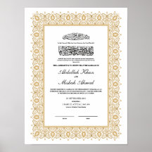 Certificado Nikkah de oro para Boda islámico musul