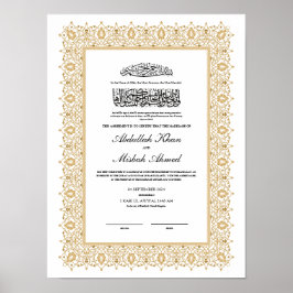 Póster Certificado Nikkah de oro para Boda islámico musul
