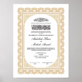 Póster Certificado Nikkah de oro para Boda islámico musul