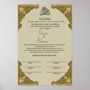 Póster Certificado Nikkah islámico