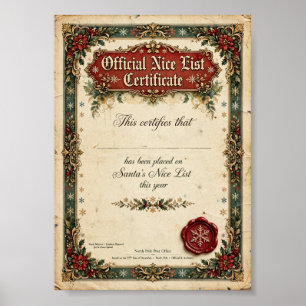 Póster Certificado oficial de la lista de buenos — Santa