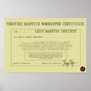 PÓSTER CERTIFICADO RASPUTIN WORSHIPPER