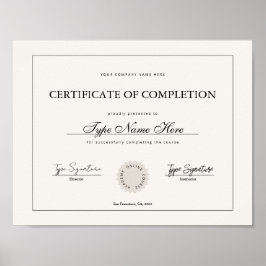 Póster Certificado simple de terminación, diploma