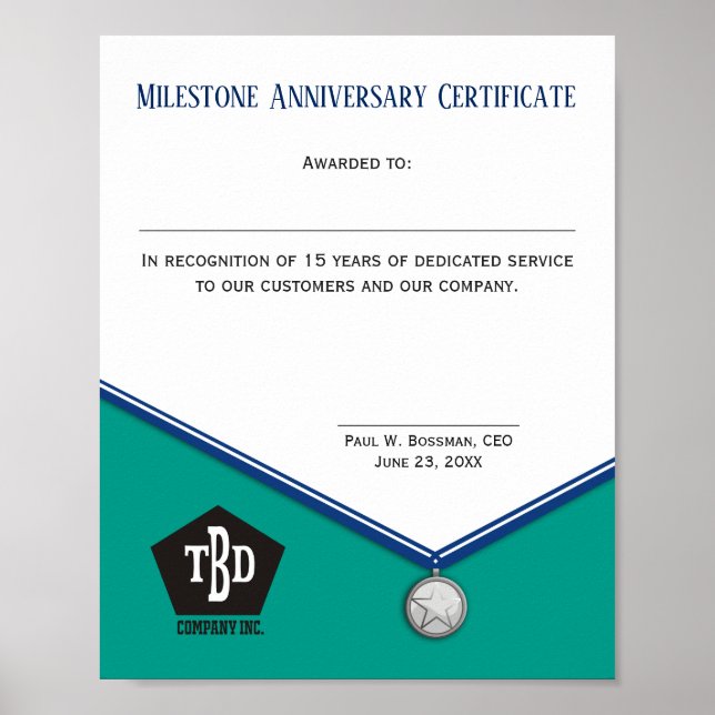 Póster Certificado universal de aniversario de empleado d (Frente)