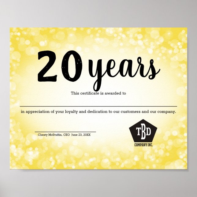 Póster Certificado universal de aniversario de empleados  (Frente)