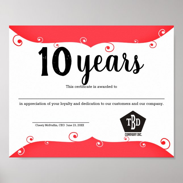 Póster Certificado universal de aniversario moderno para  (Frente)