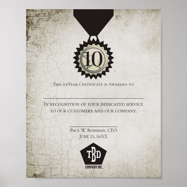 Póster Certificado universal de asignación de aniversario (Frente)