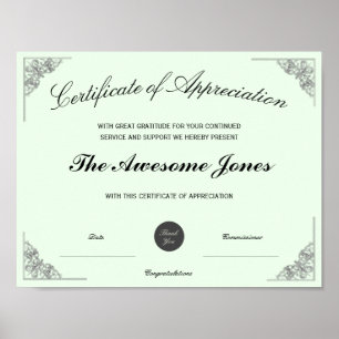 Póster Certificado verde de agradecimiento con logotipo p