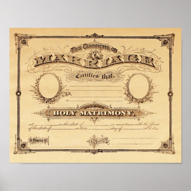 Póster Certificado Vintage de Matrimonio (Frente)