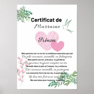 Póster Certificat de Marraine